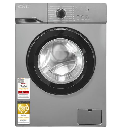 Exquisit Waschmaschine silber | 6 kg Kapazität, Energieklasse A, 1000 U/Min, 76 dB, 37 kWh/100 Zyklen | 16 Programme, Kurzprogramm, Kaltwäsche, Aquastop, Kindersicherung | WA56110-021A inoxlook-az