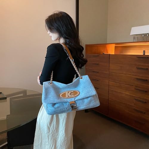 Bolso Tote para mujer en tela denim con cadena miniatura 3