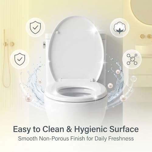 Image of ELEGANT CASA Polypropylene Soft Closing Western Toilet Seat Cover with Stable Hinges - Elongated Shape Design Glossy White Size 46x36 Cm - 1 Set