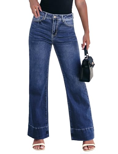 luvamia Wide Leg Jeans for Women High Waisted Flare Trendy Stretchy Denim Pants Baggy Classic Trouser Jeans with Pockets