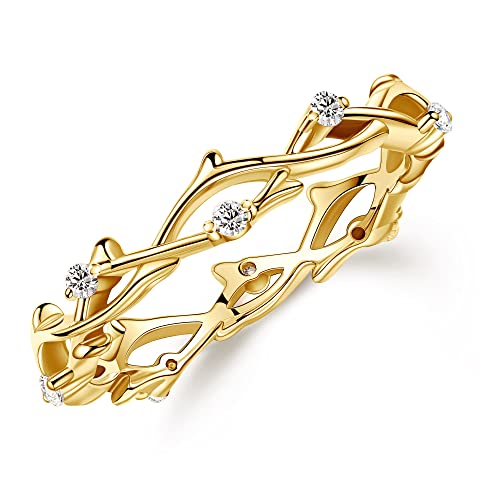 MOOSEA Twig Moissanite Wedding Band for Women, D Color VVS1 Clarity Lab Created Moissanite Rings 14K White Yellow Rose Gold Vermeil Branch Moissanite Anniversary Band Stackable Rings for Women Wife