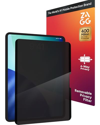 ZAGG Privacy Filter for iPad 11 Air (M4)/(M3)/(M2) - Removable Magnetic 4-Way Privacy Screen Filter Anti-Glare Matte Finish Fingerprint Resistant Reusable Design & Protective Sleeve