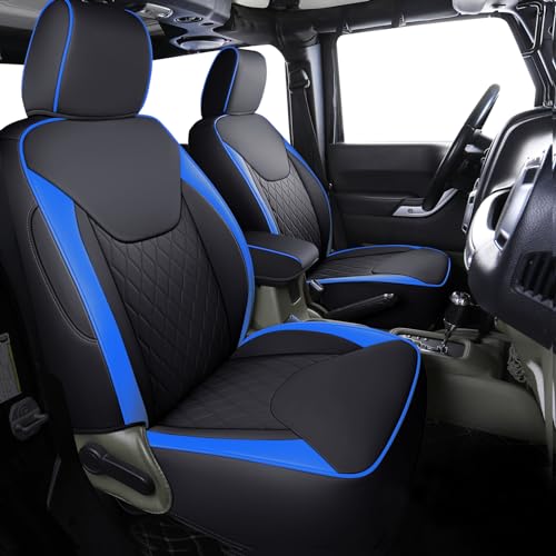 Image of Coverado Seat Covers 4-Door Fullset for Jeep Wrangler JK JL, Waterproof Blue Car Seat Covers for Truck Automotive Seat Covers Custom Fit for 2007-2024 Jeep Wrangler