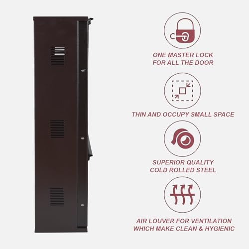 Image of Metal Shoe Rack Wall Mounted for Home with Central Locking | 2 Door 28 inch Wall Mounted Metal 6 Pair Shoe Rack Cabinet | Pre-Assembled Rack Shelves | 3 Year Warranty (Brown)