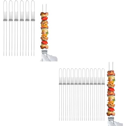 Skewers for Grilling - 13"（6 Pack）Long Double Pronged BBQ Skewers And 17"（12 Pack） Long Double Pronged BBQ Skewers Cover