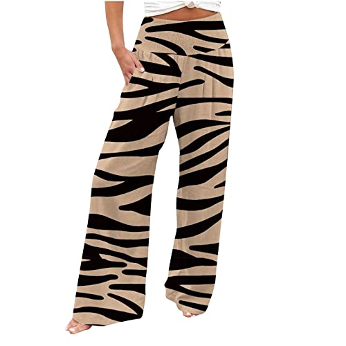 Pantalon extensible taille haute plissé au motif léopard sauvage et coupe large
