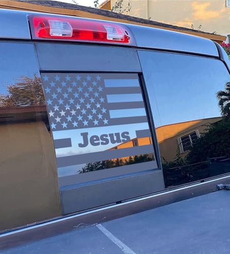 Image of for Chevy Colorado GMC Canyon 2015-2026 Rear Middle Window Jesus American Flag Decal, Matte Black Vinyl USA God Bless Sticker for Colorado Canyon Truck Back Glass