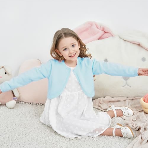 Girls Long Sleeve Sparkle Bolero Cardigan Kids Button Closure Knitted Shrug Cropped Sweaters Tops 3-12 Years4