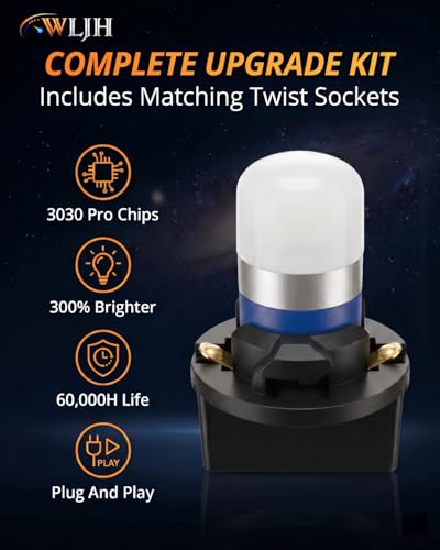 Image of WLJH Blue T10 194 LED PC194 Twist-Lock Bulbs for Instrument Cluster | 3030 SMD, Dimmable, Direct Fit, Easy Install, Cluster Backlight, Dashboard Light, Even Gauge Backlighting, 6-Pack