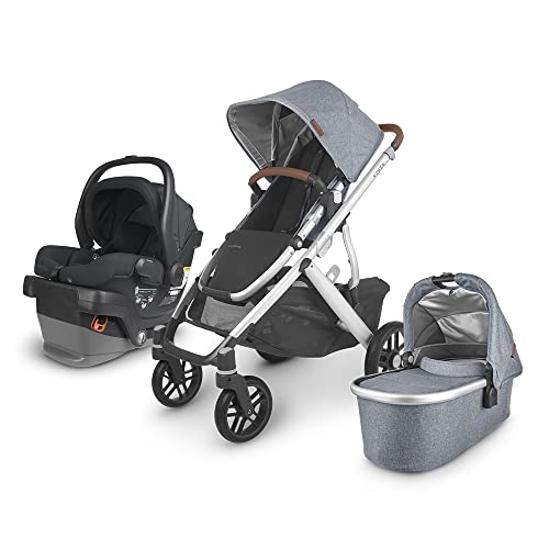 Vista V2 Stroller – Gregory (Blue Melange/Silver/Saddle Leather)+ MESA V2 Infant Car Seat – Jake (Charcoal)