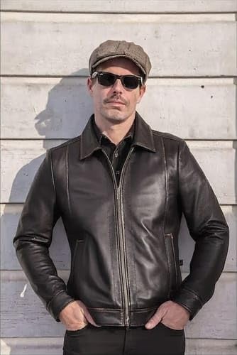 Image of Decrum Vintage Style Mens Leather Jacket - Real Lambskin Classic Shirt Collar Leather Jackets for Men