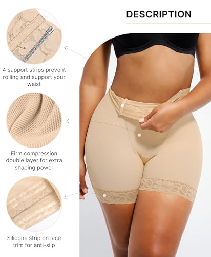 Image of SHAPELLX Butt Lifting Shapewear Tummy Control No Padding Faja Shorts | Mid Waisted Shaper, Natural Butt Lift Without Pads, 4-Bone Anti-Roll, Silicone Leg Grips, Tummy & Hip Control