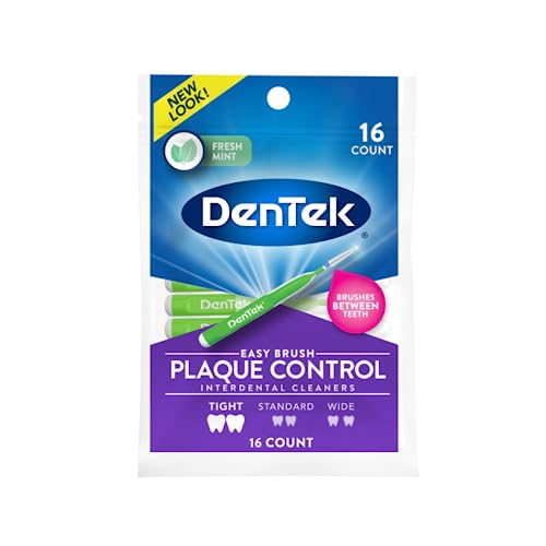 Image of DenTek Easy Brush Interdental Cleaners, Tight Between Teeth Brushes, Plaque Control, Dental Picks for Oral Care, Fresh Mint, 16 Count (Pack of 12)