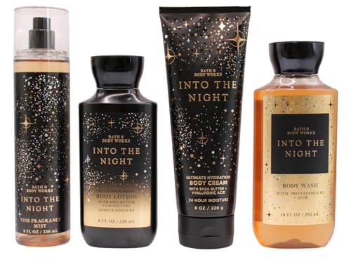 Bath and Body Works Into the Night 4 Piece Body Care Set - Mist Body Cream Lotion and Body Wash - Full Size