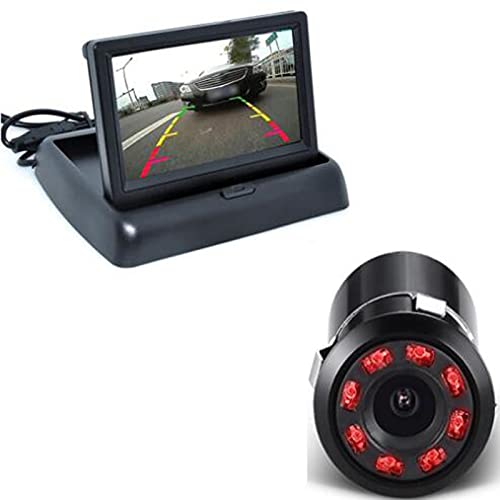 OBEST Schermo 4,3 Pollici TFT LCD Auto Retrovisore a Colori, Monitor Pieghevole per Telecamera Retrovisore, V1/V2 due Ingressi Video, DC12V-24V, Monitor LCD per Auto per SUV, Furgone (4.3