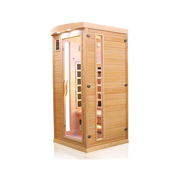 Dewello Infrarotkabine Infrarotsauna Pierson 90x90 für 1 Person aus Hemlock Holz mit Vollspektrumstrahler, Bodenstrahler… – Bild 5