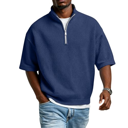 Camiseta Polo de Manga Corta con Cuello de Pie para Hombre, Ajuste Slim, Textura Waffle miniatura 5
