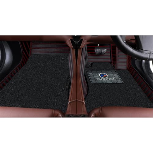 Image of Autofurnish Premium 9D Car Mat Full Set for Mahindra XUV 3XO (Automatic) 2024 || Luxury Leather Dual-Stitch Full Set 9D Car Floor Mat || 100% Waterproof || Color : Black Red