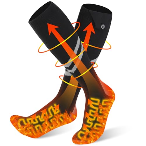 Ferdiiz Rechargeable Heated Socks for Men Women, Upgraded 6000mAh, 4 Levles Electric Heated Sock is Foot Warmer, Machine Washable Thermal Electric Socks, Heated Socks for Hunting, Camping, Skiing