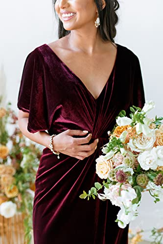 SYYS Ruffle Sleeves Bridesmaid Dresses Long Empire Waist Velvet Winter Wedding Guset Dress SYYS3683