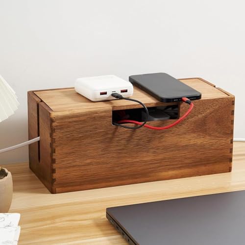 Boîte de gestion des câbles en bois chic pour un bureau ordonné