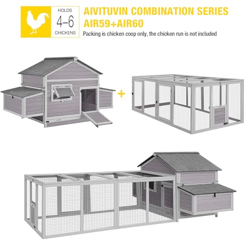 Aivituvin Chicken Coop Duck House with Dual Nesting Boxes for 4-6 Chickens Compatible with Automatic Chicken Coop Door and Extra Run 67.3" L x 36.8" W x 40.6" H - Image 6