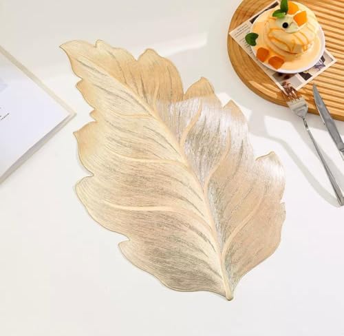 Image of HomeCloud PVC Material Round Shape Table Mat, Dining Table Mat,Table Placemats, Round Mats,Best for Bed-Side Table /Center Table, Dining Table /Shelves (Leaf Gold, Set of 2)