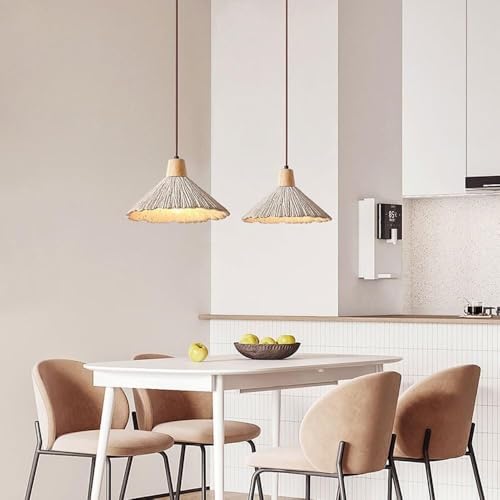 Lámpara colgante de cemento con cabezal de madera y cable ajustable 4