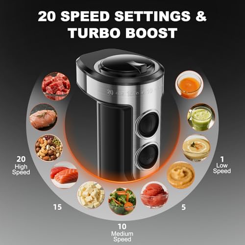 Image of Immersion Blender Handheld 1200W, 20-speeds Immersion Hand Blenders, Hand Mixer with Mining Beaker,Chopper,Whisk, Frother and Stick Blender Suitable for Kitchen, Protein Shakes and Baby Food