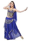 G-like BellyQueen Tanz Kostüm Bauchtanz Kleid - Orientalischer Tanz Arabisch Sexy Professionelle Farbenreiche Kleidung Set Outfit für Tänzerin Damen - Chiffon - 5 Stück (Blau)