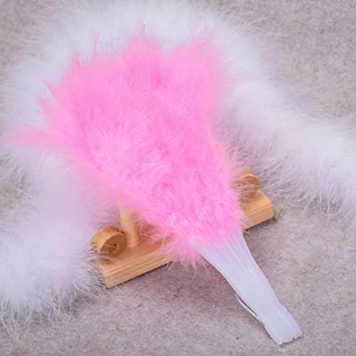 Abanico plegable de mano de plumas rosa para baile y decoracion artesanal 4