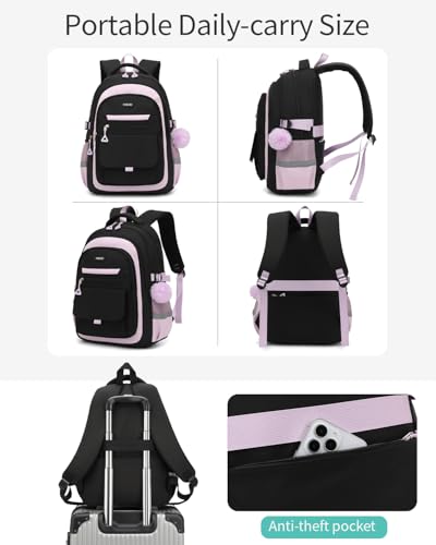 Image of School Backpack for Teen Girls, Large Capacity Laptop Bag for High School Middle School Elementary, Aesthetic Bookbag College Women, Black Purple
