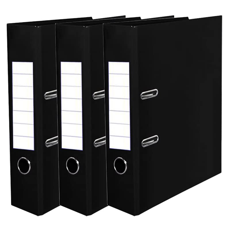 [Pack of 3] A4 Office Lever Arch Files 80mm Storage Paper Large Stationery Document File Storage Folders (Black)