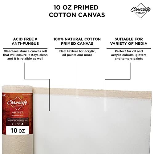 Image of 10oz Primed Cotton Canvas Roll 5 Meter (12 inch X5mtr) Ideal for Oil & Acrylic Paint Drawing Artist Sketch Painting Accessories