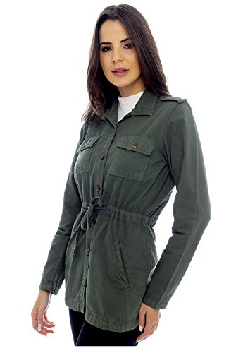 Parka Verde Militar Feminina Sarja Sob com Bolsos