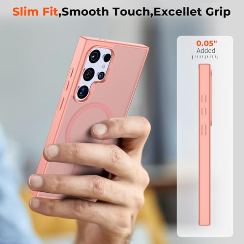Image of SUPFINE Magnetic for Samsung Galaxy S24 Ultra Case with Screen Protector, (Built-in Magnets) (Military Grade Drop Protection) Slim Translucent Shockproof Phone Case,Light Pink