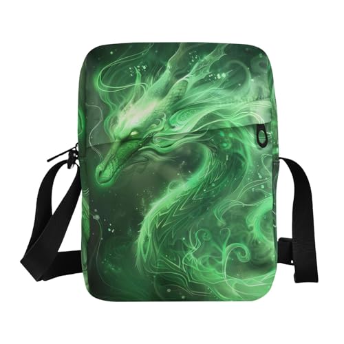 Crossbody Bag Neon Glowing Green Flame Dragon Messenger Bag for Women Men Purse Shoulder Bag Satchel Bag with Adjustable Strap 202b5949