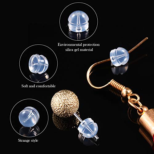 100 Pieces Clear Earring Backs Hamburger Shaped Earring Safety Backs Secure Locking Earring Backs Silicone Earring Backs Stopper For Jewelry Accessories Supplies, 2 Sizes #TOP3