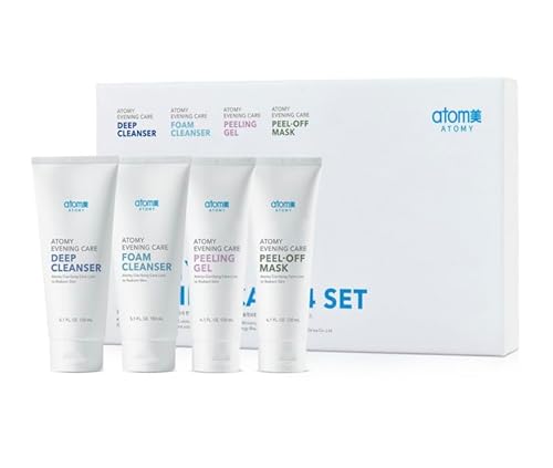 Atomy 4-Step Evening Care Skincare Set – Deep Cleanser, Foam Cleanser, Peeling Gel, Peel-Off Mask – Daily Routine for Cleansing, Exfoliating, and Pore Care – 150ml + 150ml + 120ml + 120ml