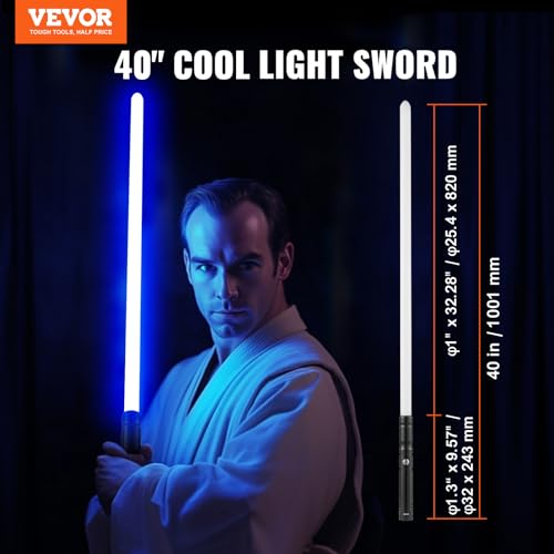 Image of VEVOR Light Sword, 40 inch Light up Sword with 12 RGB Colors, Mute Mode and Realistic Handle, Rechargeable Light Up Toy for Adults and Kids, Christmas Day, Halloween Cosplay, Birthday, Black