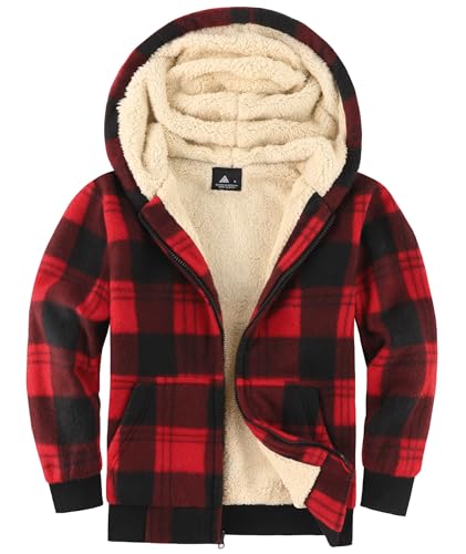 Image of Boys Fleece Jacket with Hood Unisex Child Sherpa Lined Zip Up Warm Coat Hooded Sweatshirt Outerwear