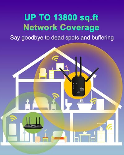 Image of 1200Mbps WiFi Extender Signal Booster,WiFi Extender Dual Band for Home，New Gen 6X Faster Internet Booster Extender, WiFi Repeater Coverage up to 10K sq.ft and 65 Devices(Black)