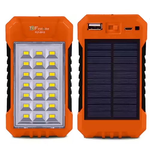 Solar LED Light with Power Bank, 21 LED, 2500mAh Battery, 6V Solar Panel, USB Charging Port (Orange)