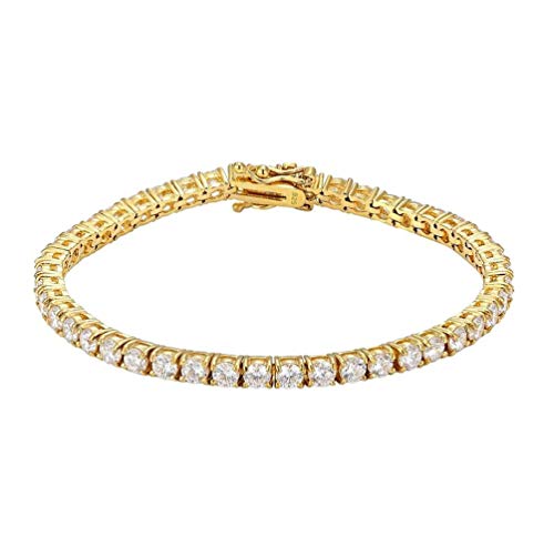Pulsera Tenis de Plata de ley 925 Chapada En oro Rosa y oro Amarillo con Circonita Cúbica (Gold, 18)