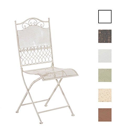 CLP Silla De Terraza Plegable Kiran En Hierro Forjado | Silla De Exterior Estilo Rústico | Silla De Jardín con Adornos Medievales | Color: Crema Envejecida