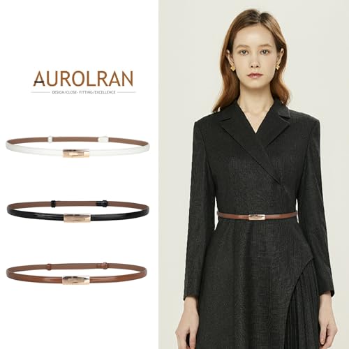 Image of Aurolran Women's Leather Belt with Buckle - Ideal for Dresses, Jeans, and Coats