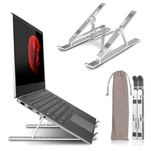 Adjustable Laptop Stand for Desk, Sendowtek Laptop Holder Riser Computer Tablet Stand, Aluminum Ergonomic Foldable Portable Holder Compatible with MacBook,iPad, Dell, Lenovo More 10-15.6 (Silver)