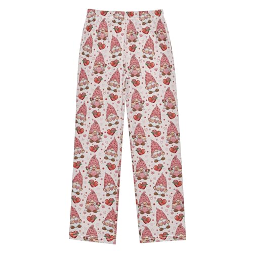 Gnome with Love Heart Boys Long Pants Soft Trousers Elastic Waist Kids Lounge Bottoms with Pockets S-XL