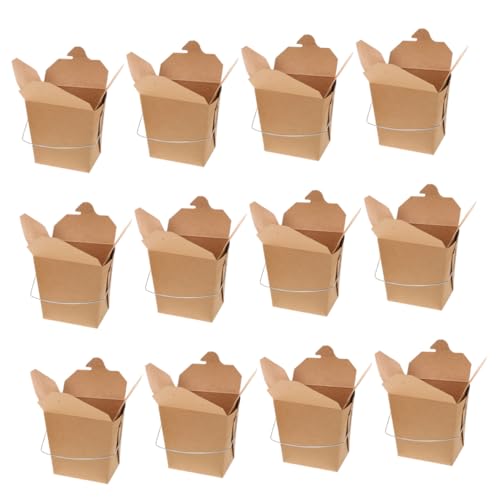 KICHOUSE 50pcs Boxes Takeout Boxes with Metal Wire Handle Portable Paper Food Packaging Containers for Easy The Go Dining for Family Gatherings Picnics and Office Lunches