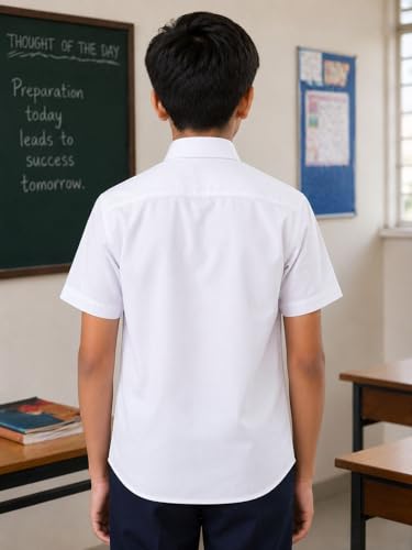 Image of MB Uniforms Boys White School Uniform Shirt Half Sleeve Regular Fit (in, Numeric, 24, Regular)
